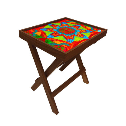 Nutcase Folding Printed Side Table - Teak Wood -Indian Flower Nutcase