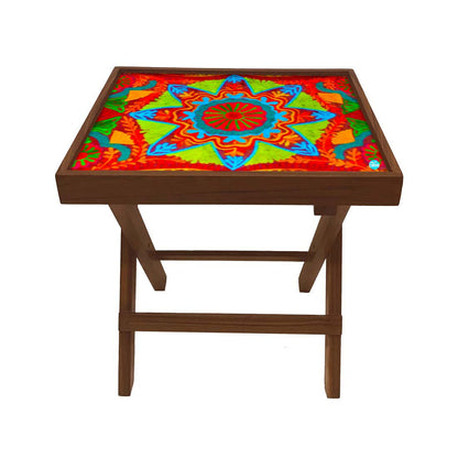 Nutcase Folding Printed Side Table - Teak Wood -Indian Flower Nutcase