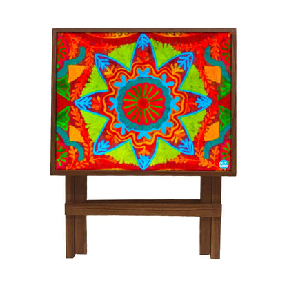 Nutcase Folding Printed Side Table - Teak Wood -Indian Flower Nutcase