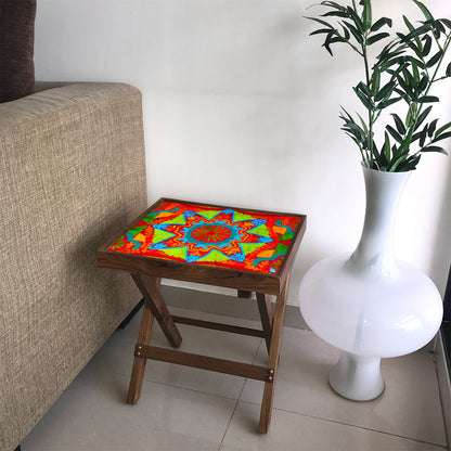 Nutcase Folding Printed Side Table - Teak Wood -Indian Flower