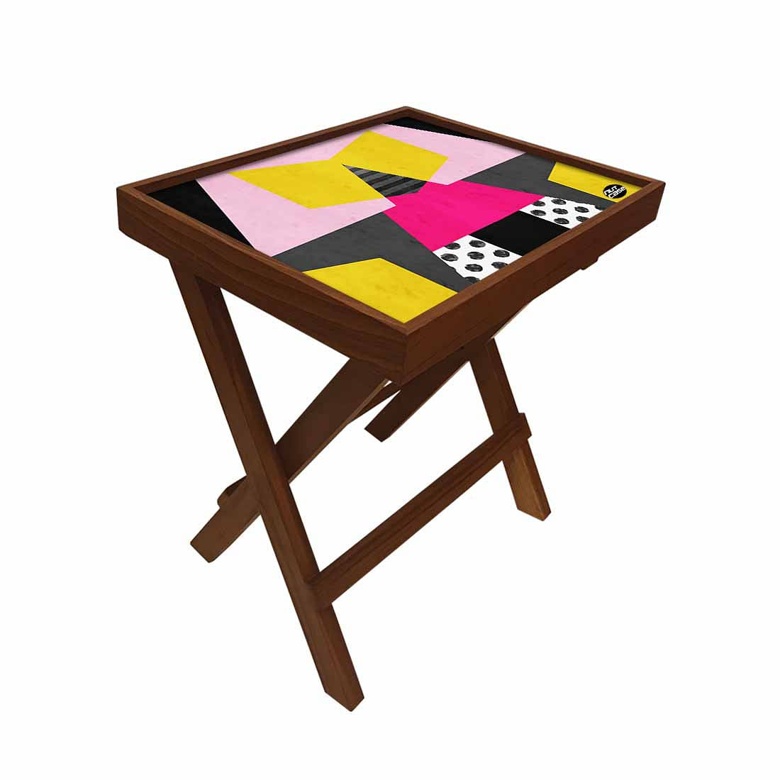 Folding Side Table Near Bed - Teak Wood -Geometric Nutcase