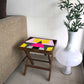 Folding Side Table Near Bed - Teak Wood -Geometric