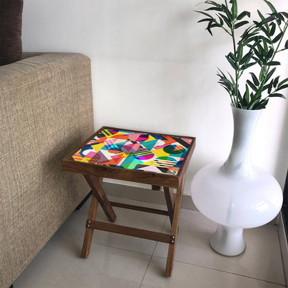 Folding Side Table - Teak Wood -Retro Art Design