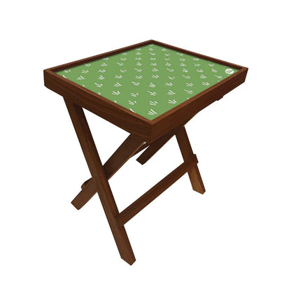 Nutcase Folding Square Side Table - Teak Wood -Green Pattern Nutcase