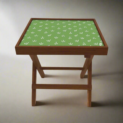 Nutcase Folding Square Side Table - Teak Wood -Green Pattern Nutcase