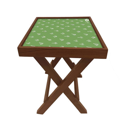 Nutcase Folding Square Side Table - Teak Wood -Green Pattern Nutcase