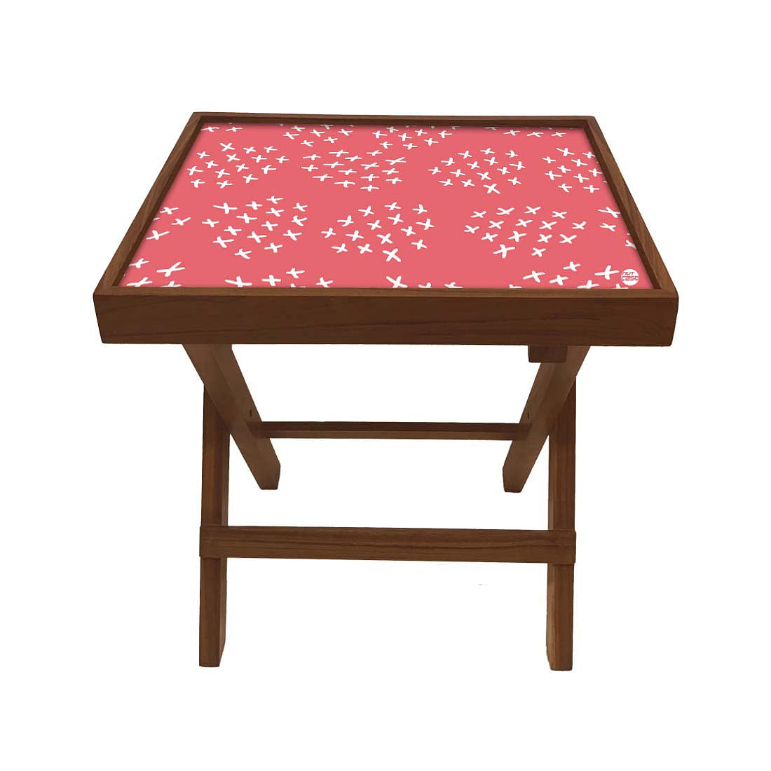 Folding Side Table Decor - Teak Wood -Cute Pink Nutcase
