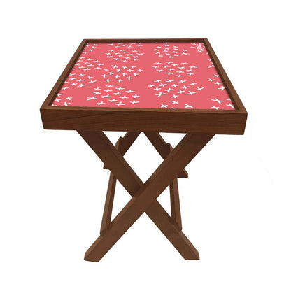 Folding Side Table Decor - Teak Wood -Cute Pink Nutcase