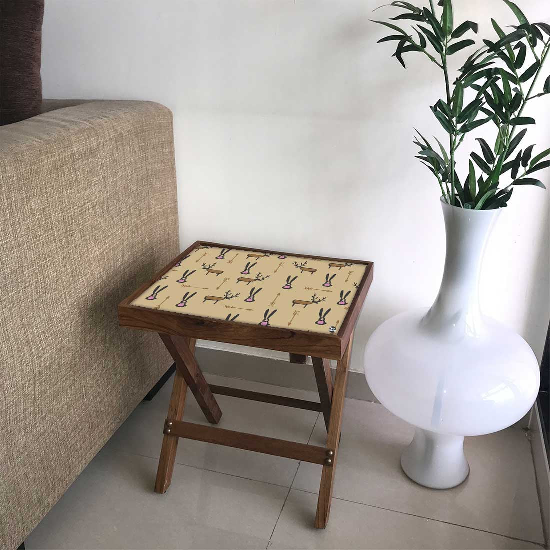 Folding Side Table in Bedroom - Teak Wood -Reindeer