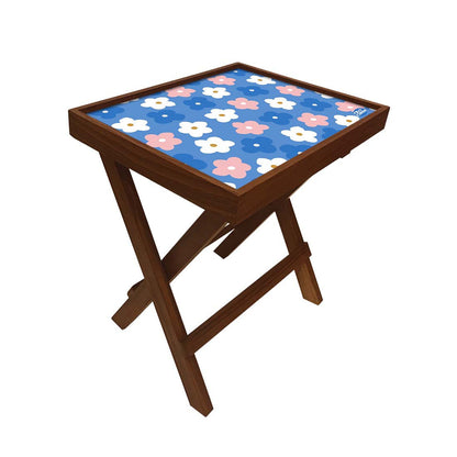 Nutcase Folding Side Table - Teak Wood -Cute Flower Blue Nutcase