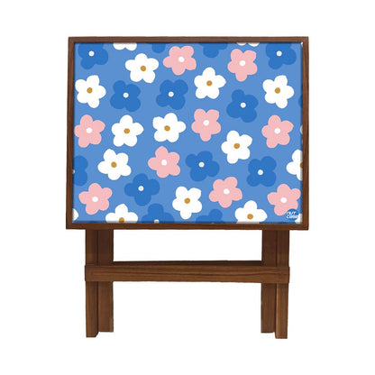 Nutcase Folding Side Table - Teak Wood -Cute Flower Blue Nutcase