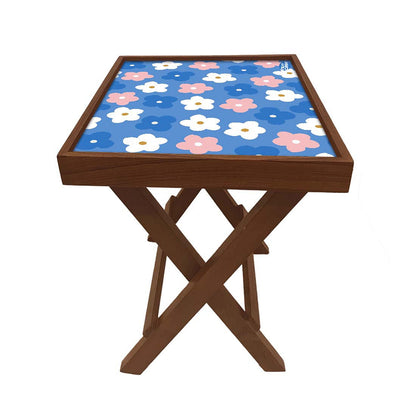 Nutcase Folding Side Table - Teak Wood -Cute Flower Blue Nutcase