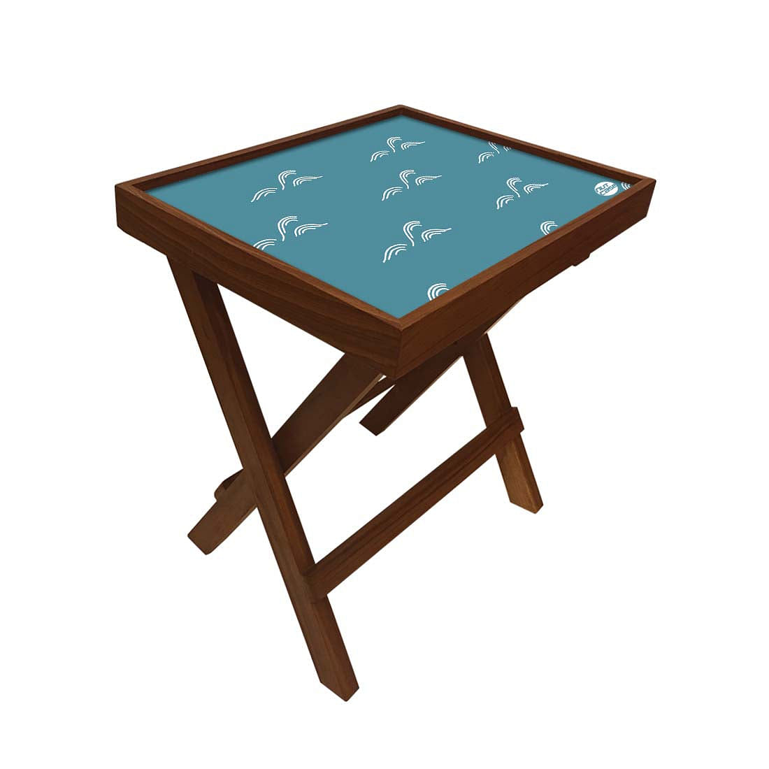 Folding Side Table - Teak Wood -Teal Nutcase