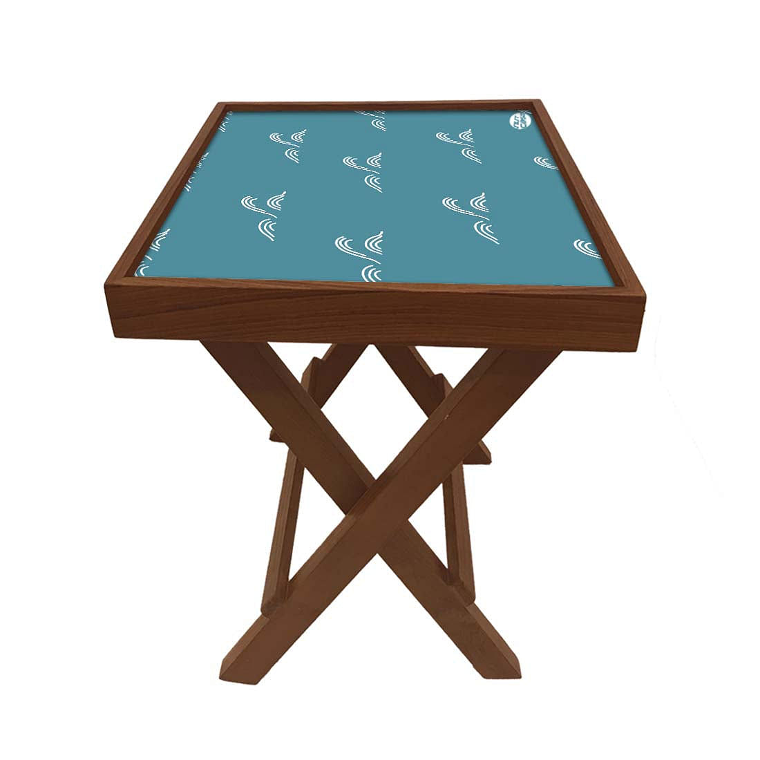 Folding Side Table - Teak Wood -Teal Nutcase