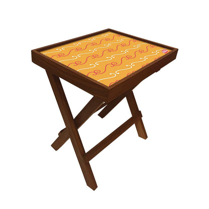 Folding Side Table - Teak Wood -Mustard Pattern Nutcase