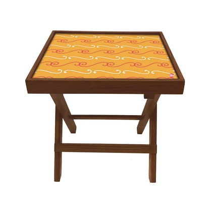 Folding Side Table - Teak Wood -Mustard Pattern Nutcase