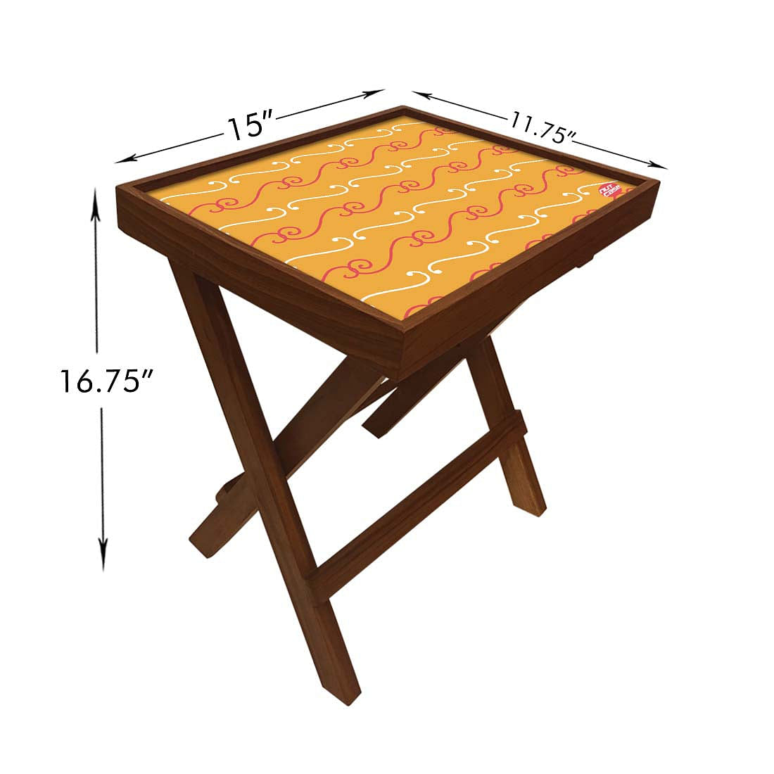Folding Side Table - Teak Wood -Mustard Pattern Nutcase