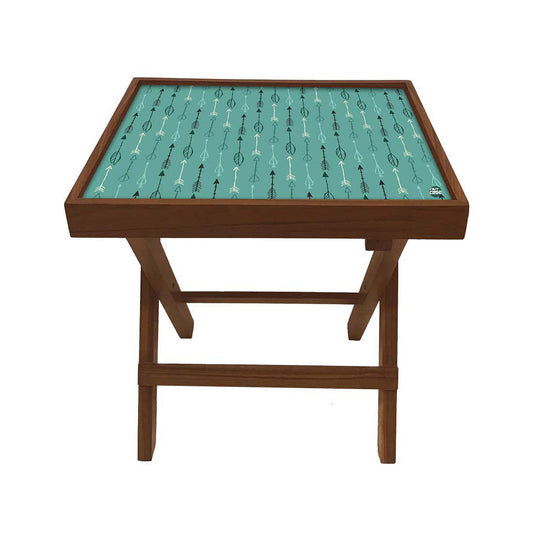 Folding Side Table - Teak Wood -Blue Arrows Nutcase