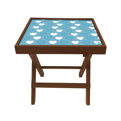 Folding Side Table - Teak Wood -Blue Heart Nutcase