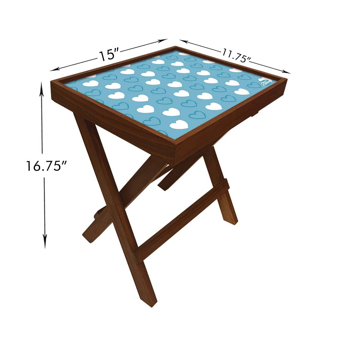 Folding Side Table - Teak Wood -Blue Heart Nutcase