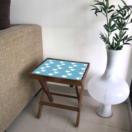 Folding Side Table - Teak Wood -Blue Heart