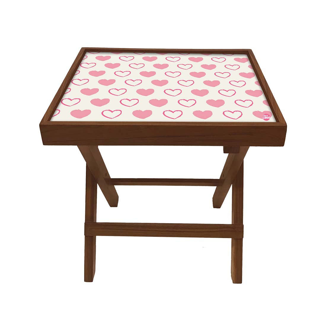 Folding Side Table - Teak Wood -Pink Heart Nutcase