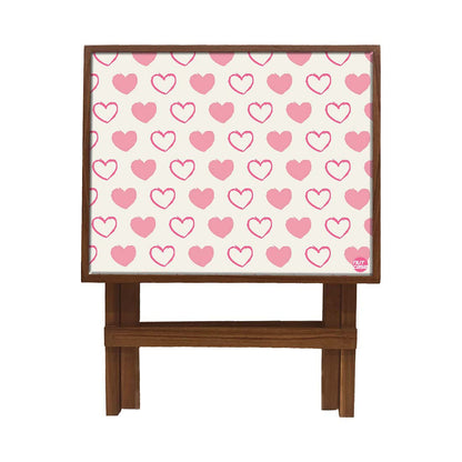 Folding Side Table - Teak Wood -Pink Heart Nutcase