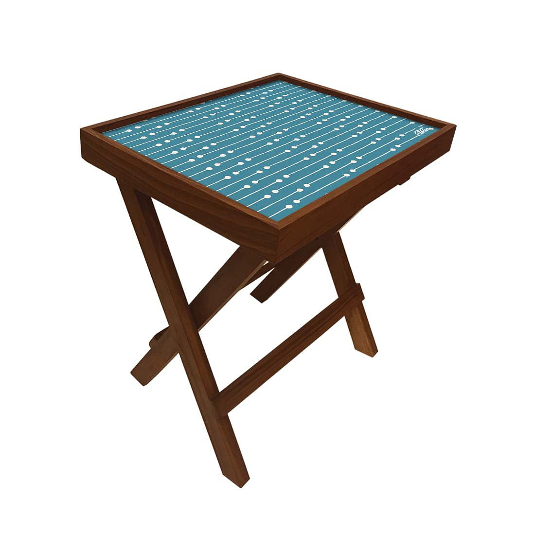 Folding Side Table - Teak Wood -Blue Circle Line Nutcase