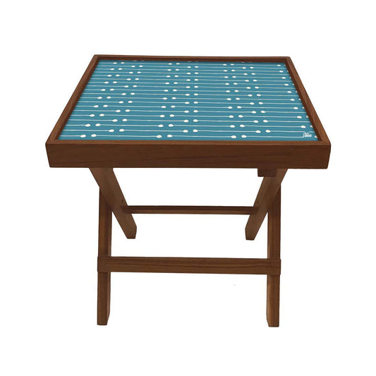 Folding Side Table - Teak Wood -Blue Circle Line Nutcase