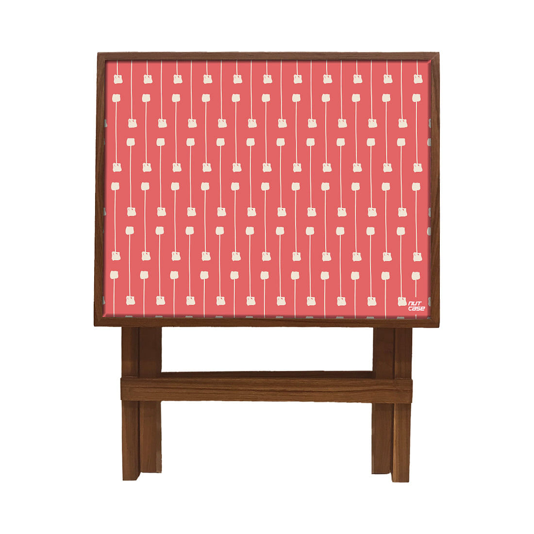 Folding Side Table - Teak Wood -Pink Circle Line Nutcase