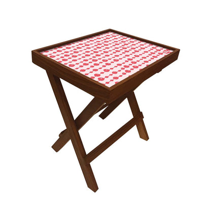 Folding Side Table - Teak Wood -Red Dots Nutcase