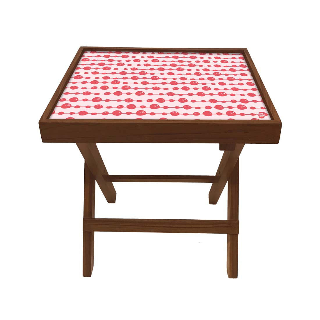 Folding Side Table - Teak Wood -Red Dots Nutcase