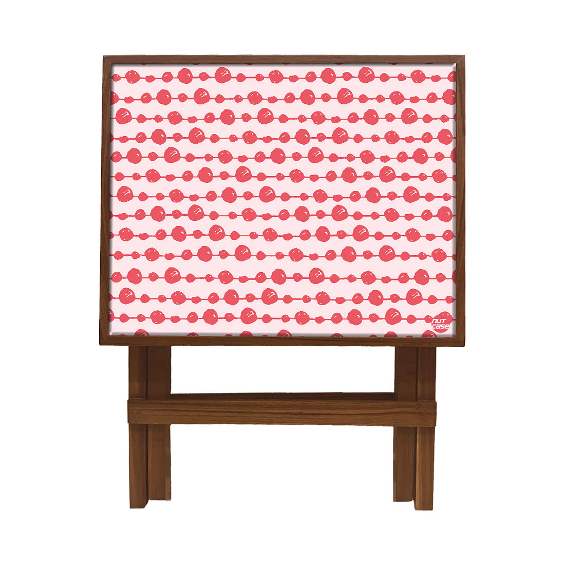 Folding Side Table - Teak Wood -Red Dots Nutcase