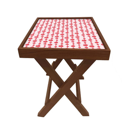 Folding Side Table - Teak Wood -Red Dots Nutcase