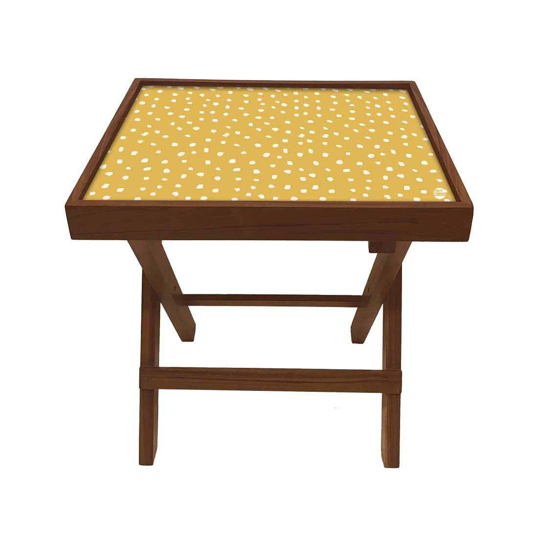 Folding Side Table - Teak Wood -Yellow Dots Nutcase