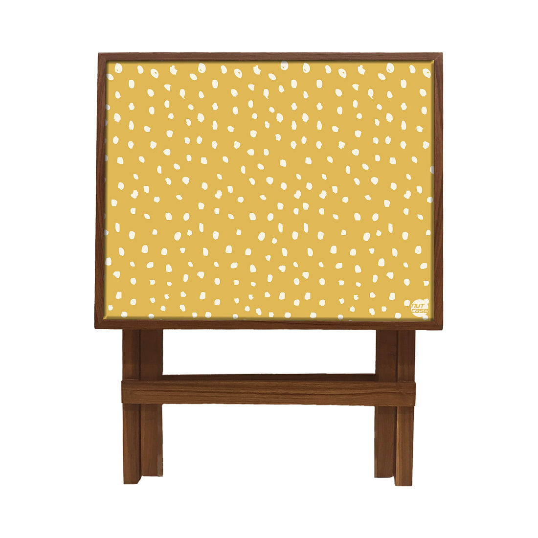 Folding Side Table - Teak Wood -Yellow Dots Nutcase