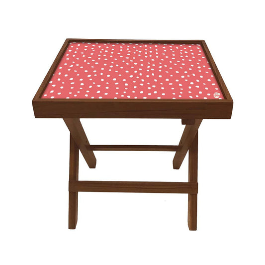 Folding Side Table - Teak Wood -Peach Dots Nutcase