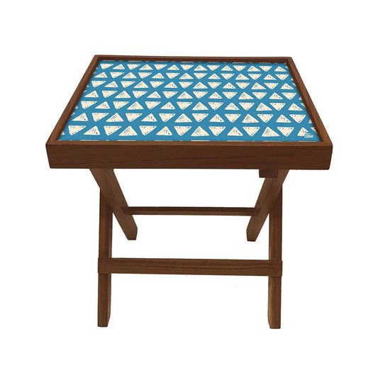 Folding Side Table - Teak Wood -Blue Triangle Nutcase