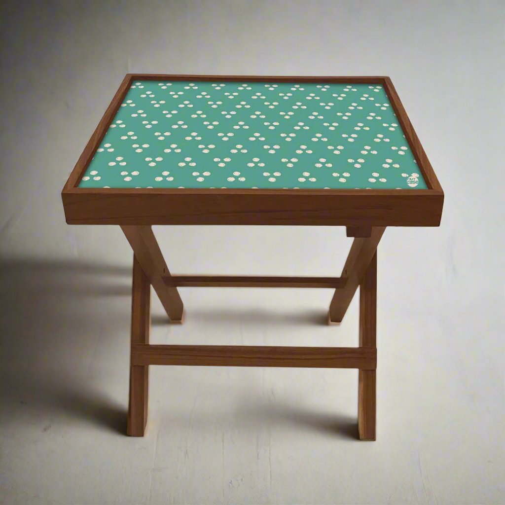 Folding Side Table - Teak Wood -Teal Triangle Nutcase