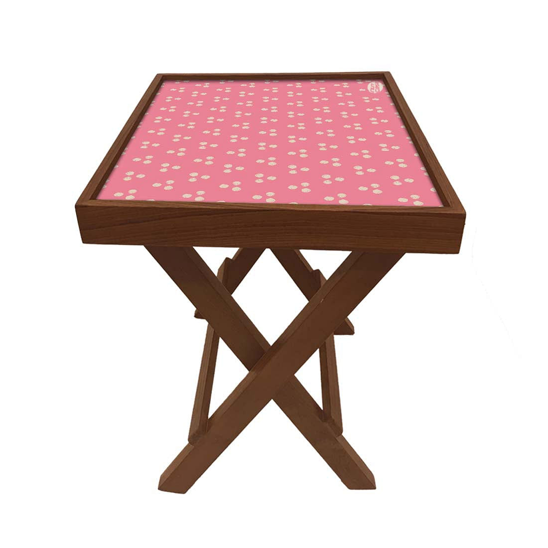 Folding Side Table - Teak Wood -Baby Pink Triangle Nutcase