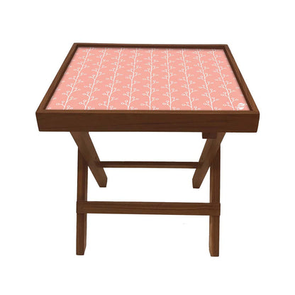 Folding Side Table - Teak Wood -Peach Patten Nutcase