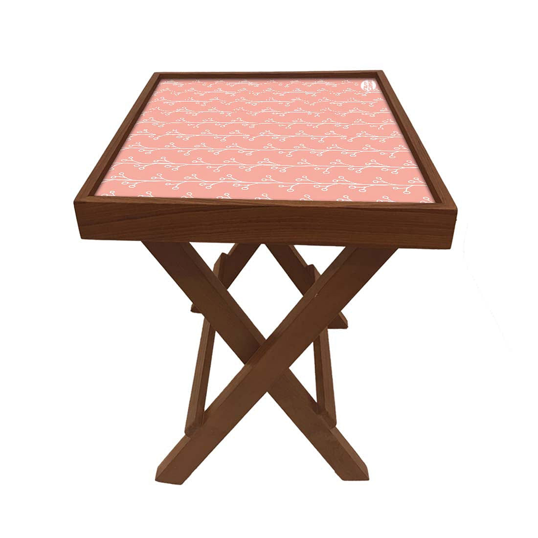 Folding Side Table - Teak Wood -Peach Patten Nutcase