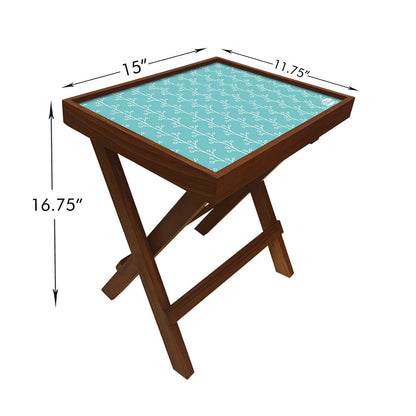 Folding Side Table - Teak Wood -Baby Blue Patters Nutcase