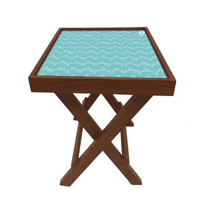 Folding Side Table - Teak Wood -Baby Blue Patters Nutcase