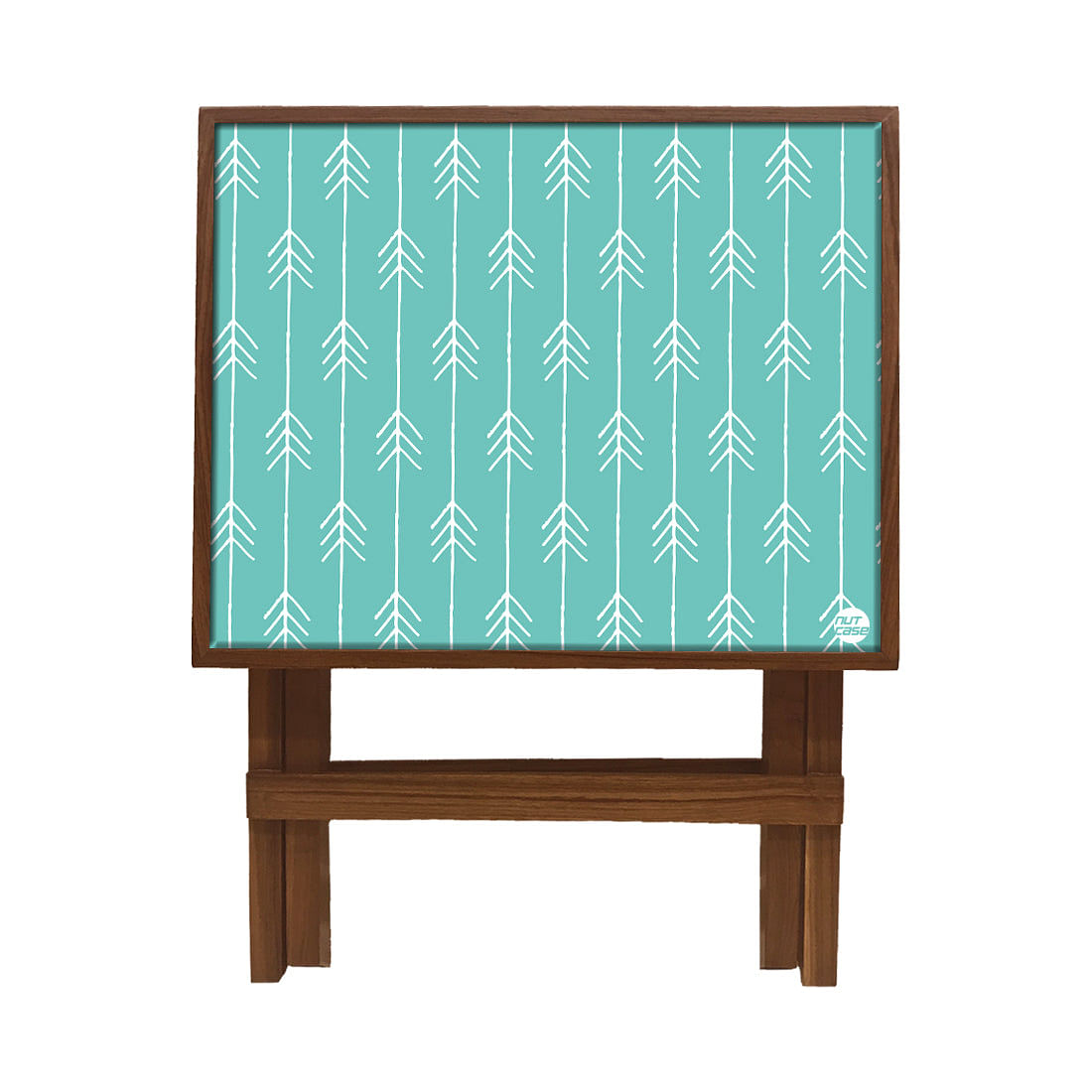 Folding Side Table - Teak Wood -Light Blue Arrow Nutcase