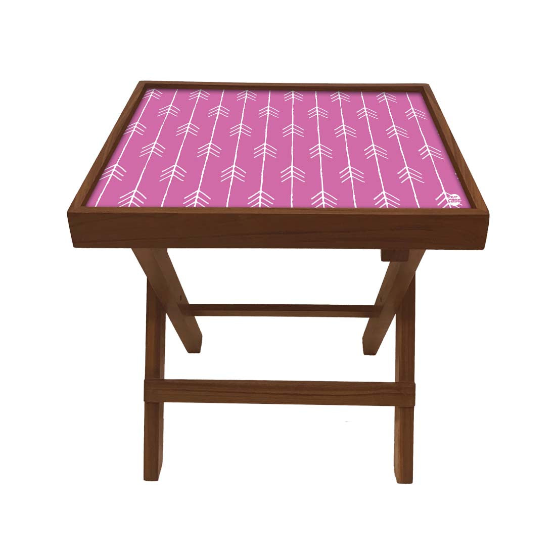 Folding Side Table - Teak Wood -Purple Blue Arrow Nutcase