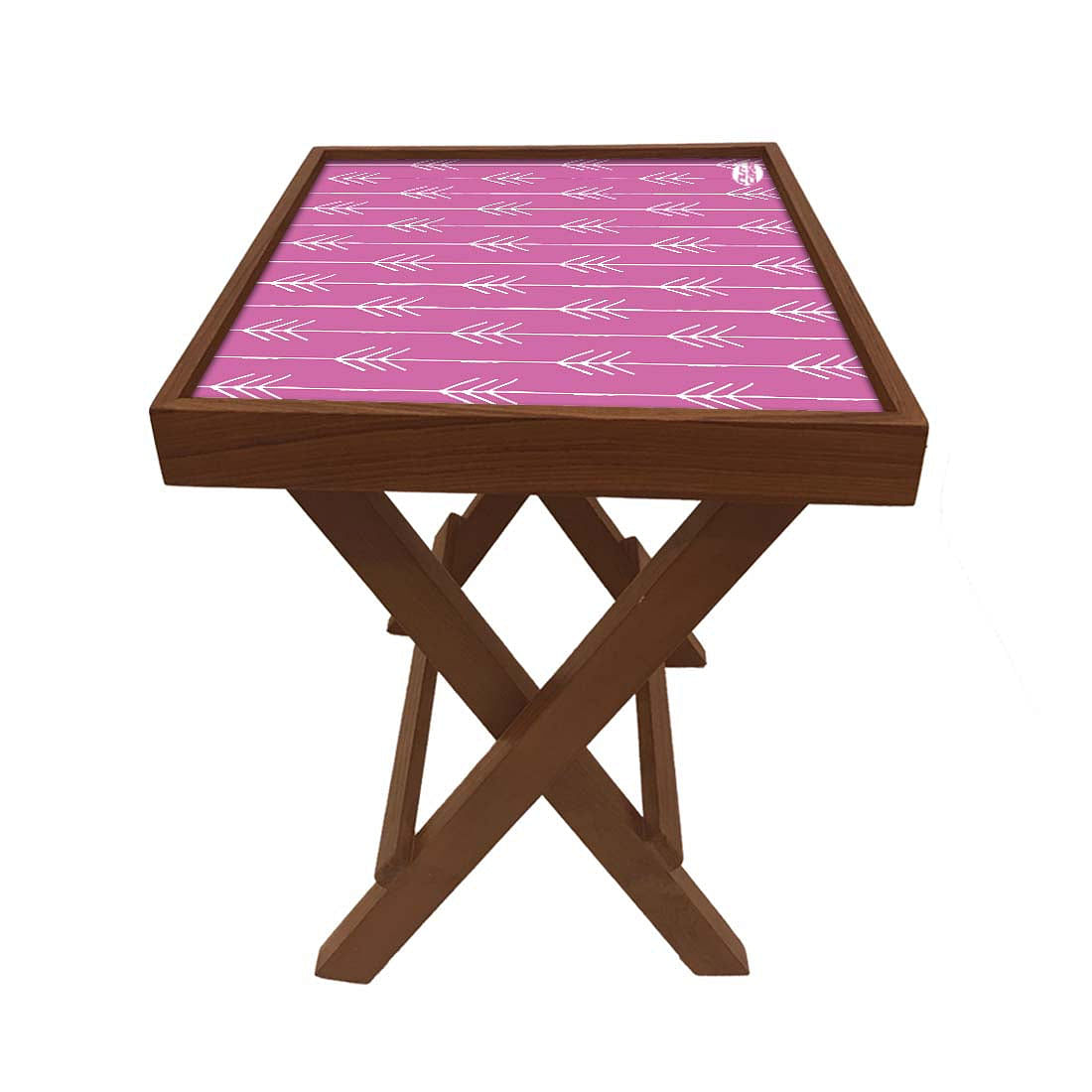 Folding Side Table - Teak Wood -Purple Blue Arrow Nutcase
