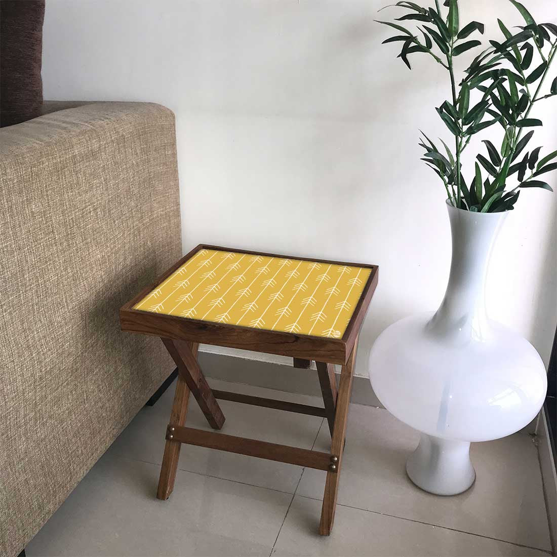 Folding Side Table - Teak Wood -Mustard Arrow