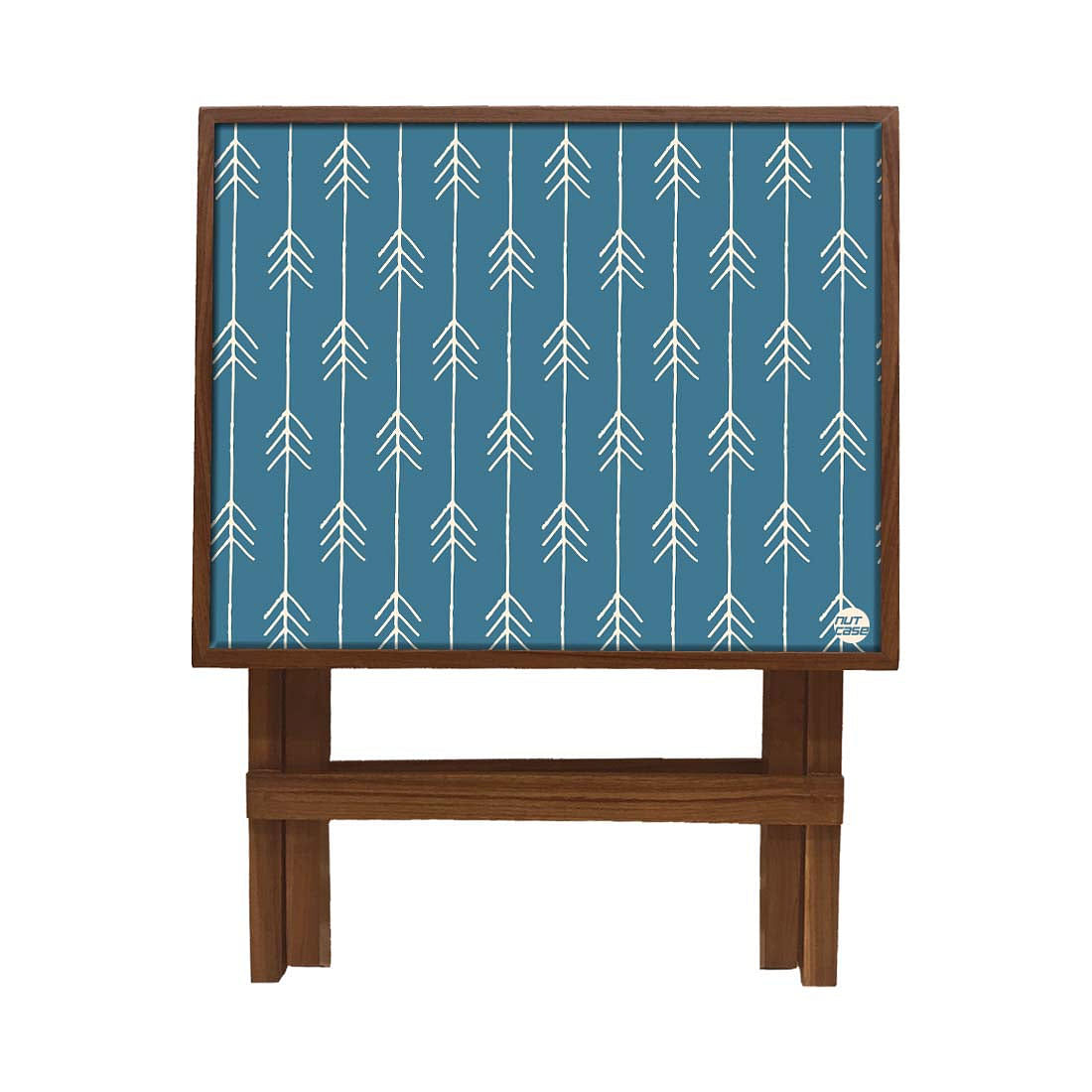Folding Side Table - Teak Wood -Royal Blue Arrow Nutcase