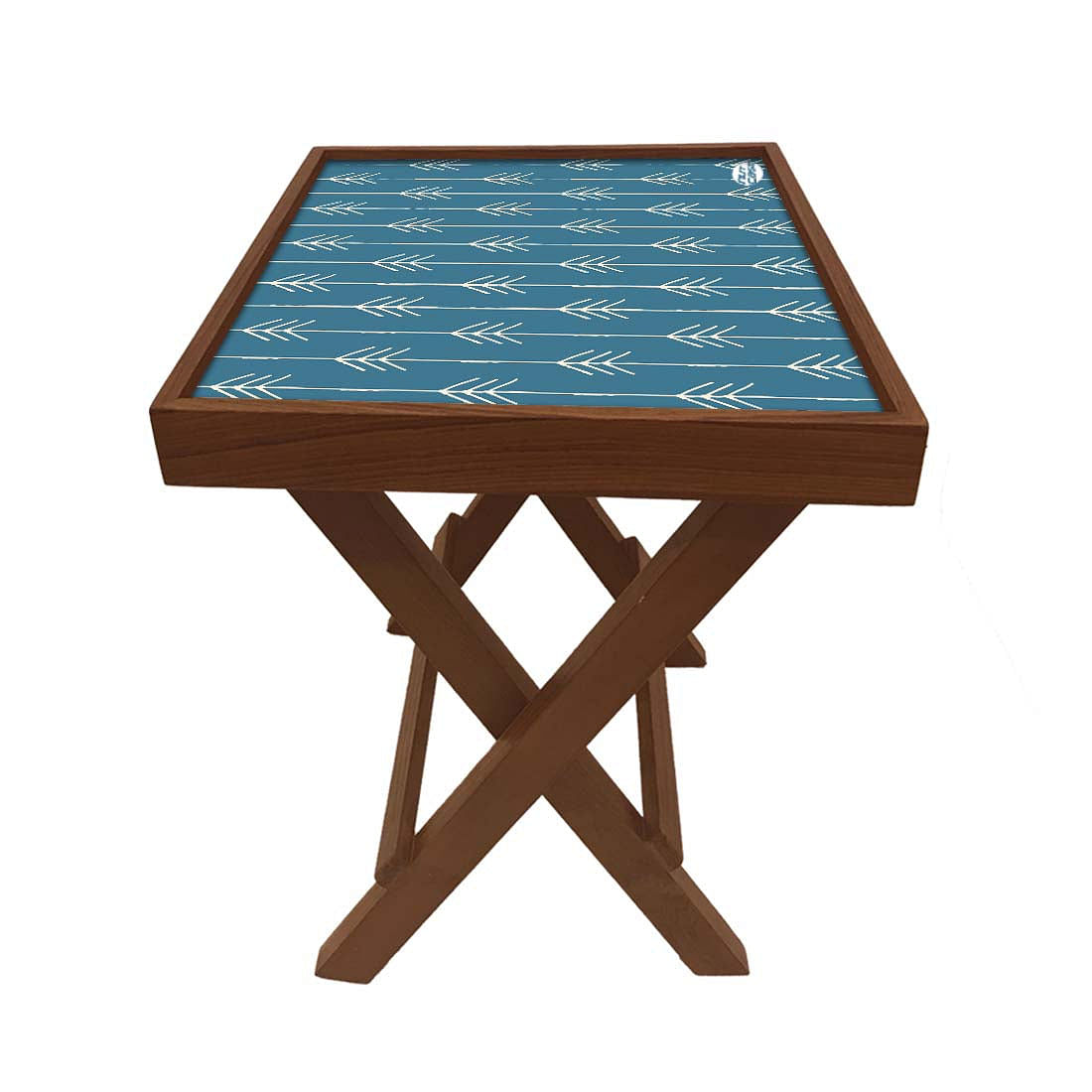Folding Side Table - Teak Wood -Royal Blue Arrow Nutcase